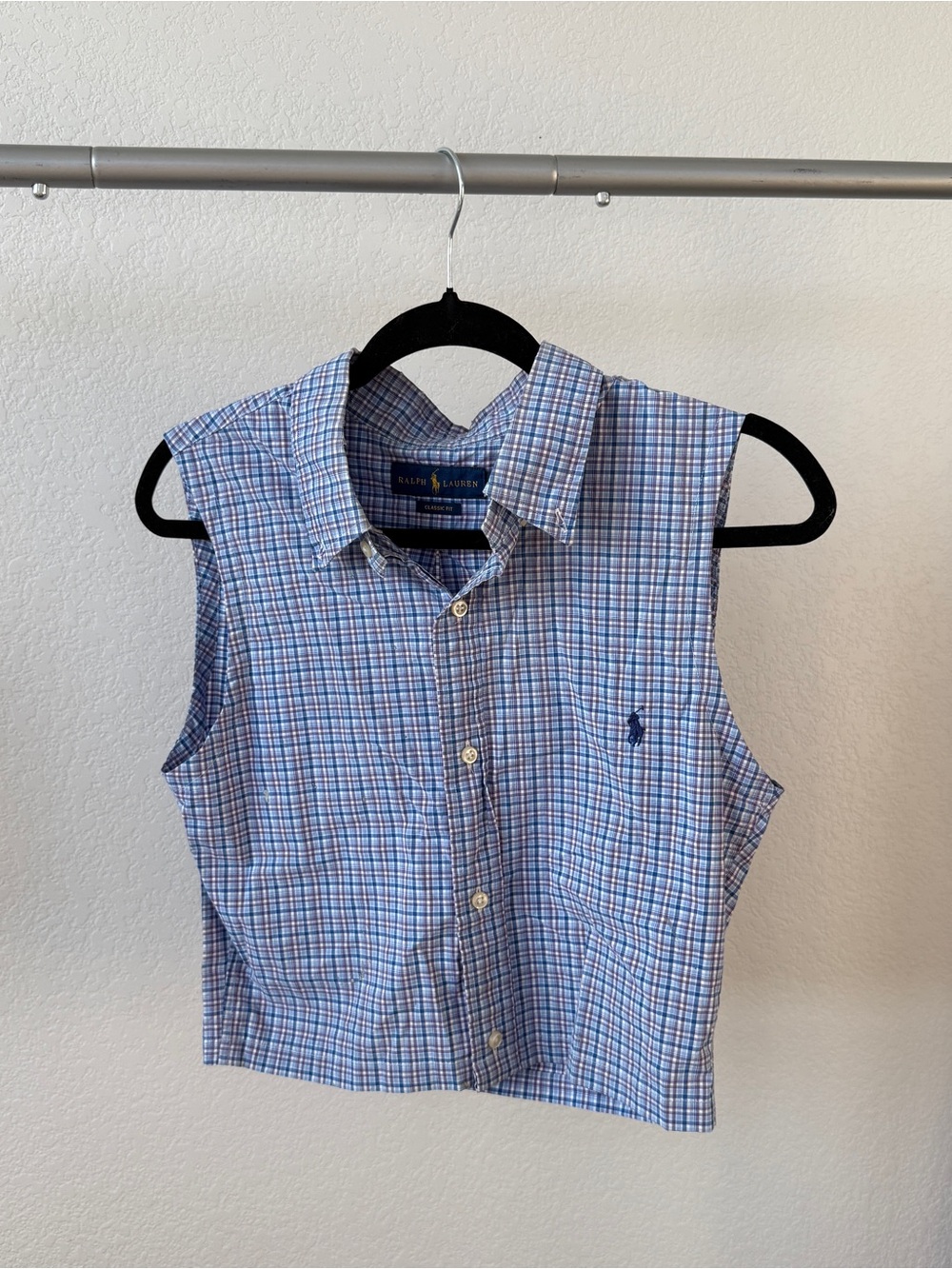 Ralph Lauren Blue & White Plaid Sleeveless Button-Front Shirt
